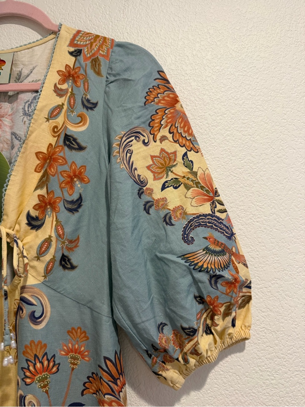 NWT Farm Rio Floral Bird Print Maxi Dress Blue Yellow Size S - Picture 7 of 7